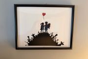 Framed Art Print | Kids on a Hill with Heart Balloon (Banksy-style)