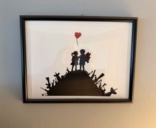 Framed Art Print | Kids on a Hill with Heart Balloon (Banksy-style)