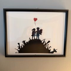 Framed Art Print | Kids on a Hill with Heart Balloon (Banksy-style)