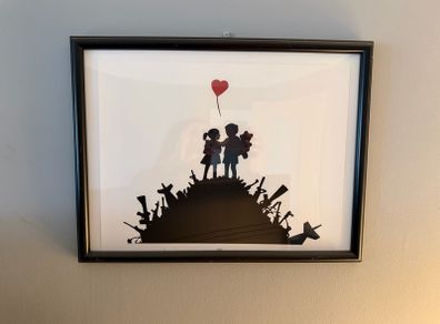 Framed Art Print | Kids on a Hill with Heart Balloon (Banksy-style)