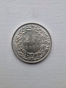 1961 Swiss Silver 2 Francs. Free Post.
