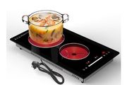 Ceramic Hob 2 Zone with Plug, Built-in Electric Hob 2 Burner 30cm, 2 Ring Ceramic Electric Hob with Silde Control, 9 Heating Level, Safety Lock, Timer