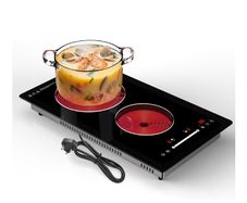 Ceramic Hob 2 Zone with Plug, Built-in Electric Hob 2 Burner 30cm, 2 Ring Ceramic Electric Hob with Silde Control, 9 Heating Level, Safety Lock, Timer