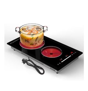 Ceramic Hob 2 Zone with Plug, Built-in Electric Hob 2 Burner 30cm, 2 Ring Ceramic Electric Hob with Silde Control, 9 Heating Level, Safety Lock, Timer