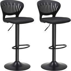 Bar Stool Set of 2 Height Adjustable with Crown Backrest 360 Degree Rotating Comfortable Padded Seat Kitchen Bar Black