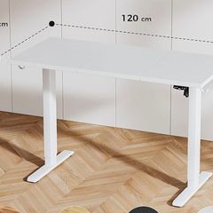 Electric Standing Desk, 120 x 60 cm Height Adjustable Sit Stand Desk with Splice Board and Memory Smart Pannel, Home Office Desk, White