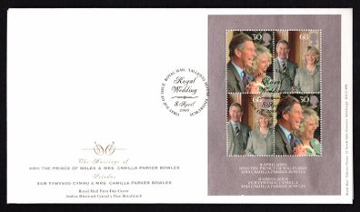 2005 Great Britain Royal Wedding of HRH The Prince of Wales and Mrs Camilla Parker Bowles Commemorative Stamps Miniature Sheet Addressed First Day Cover (FDC)