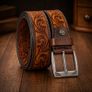 Unisex Genuine Leather Belt Vintage Embossed Design with Antique Buckle Casual & Formal Waist Belt Image 10