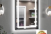 Black Bathroom Mirror with Led Lights 50x70cm, Antifog Wall Vanity Mirror Black Frame