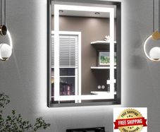 Black Bathroom Mirror with Led Lights 50x70cm, Antifog Wall Vanity Mirror Black Frame