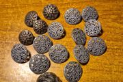 Vintage illustrated buttons, set of 17.