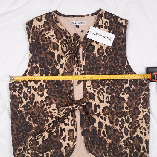 Rowen Avenue Brown Tan Leopard Print Tie-Front Cotton Waistcoat Gilet 12-14UK/40-42EU