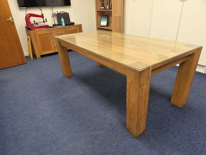 Solid Oak Dining Table with Removable Glass Top