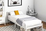 Single bed frame, headboard &amp; slatted base, 26 cm under-bed space, pine, 208x96x70 cm, White