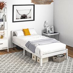 Single bed frame, headboard & slatted base, 26 cm under-bed space, pine, 208x96x70 cm, White