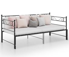 Pull-out Sofa Bed Frame Black Metal 90x200 cm