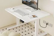 Low Height Electric Standing Desk 80x60cm, Lifts 48-75 cm, White Height Adjustable Desk, Lockable Wheels, 2 Memory Heights, 2 Hooks, Low Desk with Smart Panel, Splice Board, for Home Office