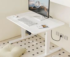 Low Height Electric Standing Desk 80x60cm, Lifts 48-75 cm, White Height Adjustable Desk, Lockable Wheels, 2 Memory Heights, 2 Hooks, Low Desk with Smart Panel, Splice Board, for Home Office