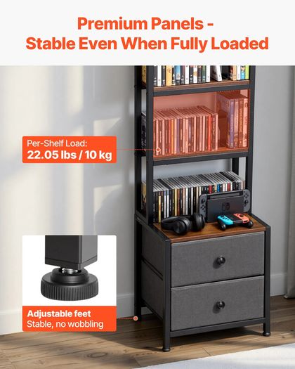 Media Storage Cabinet, 4-Shelf DVD Shelf Organizer with Drawers
