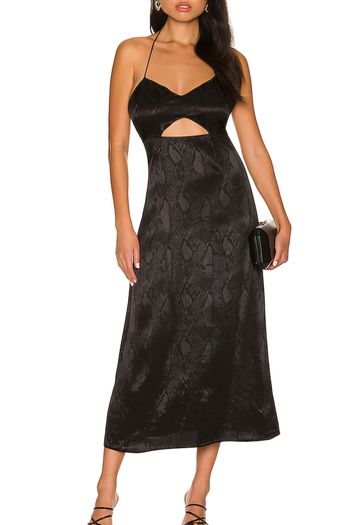 AFRM Black Snakeprint Cutout Midi Dress