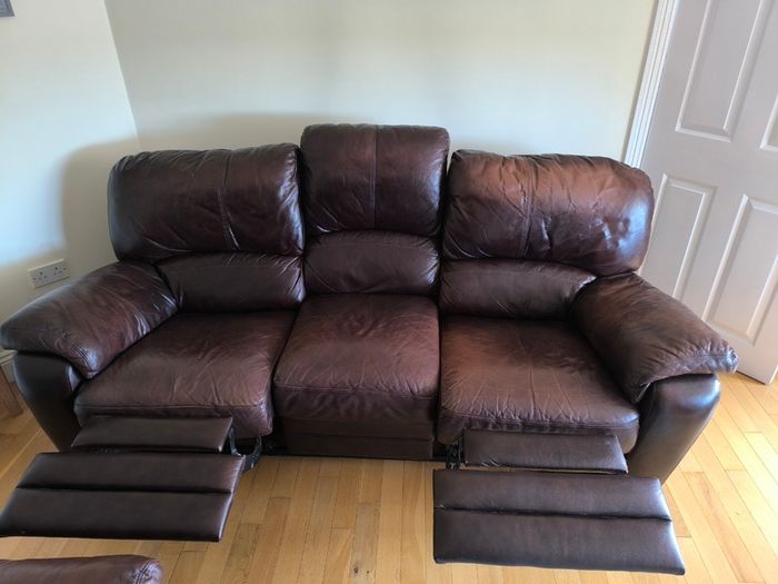 Brown Leather Reclining Suite (3-Seater Sofa and 2 Armchairs)