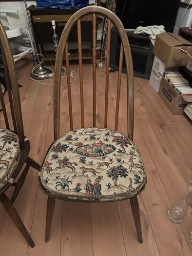 Pair of Vintage Ercol Quaker Hoop Back Dining Chairs with Cushions