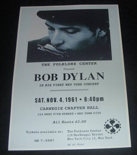 Bob Dylan New York Carnegie Chapter Hall 1961 Repro Concert Poster