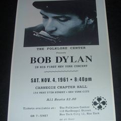 Bob Dylan New York Carnegie Chapter Hall 1961 Repro Concert Poster
