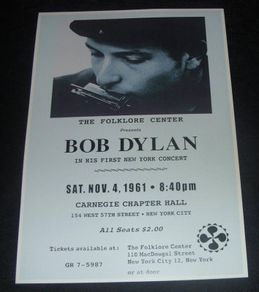 Bob Dylan New York Carnegie Chapter Hall 1961 Repro Concert Poster