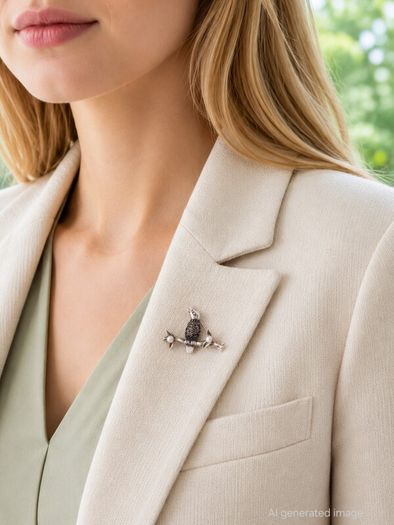 Vintage 925 Sterling Silver Marcasite & Cultured Pearls Singing Bird Brooch