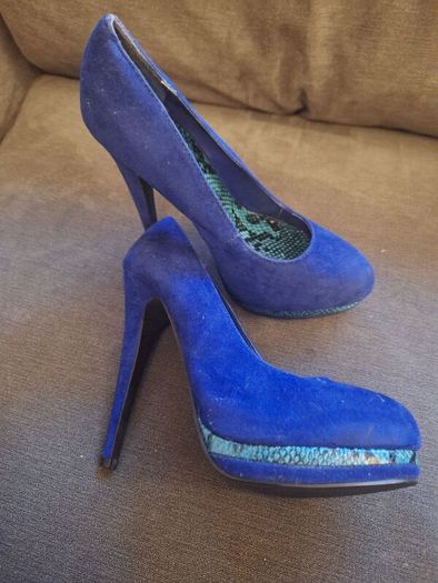 High Heels/Just Fab Anahi Blue And Teal Heels Suede And Teal Snake Skin Size 5 UK ..  38EU Womens