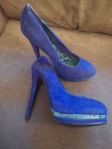 High Heels/Just Fab Anahi Blue And Teal Heels Suede And Teal Snake Skin Size 5 UK ..  38EU Womens