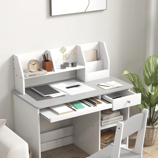 Two-Piece Kids Desk and Chair Set with Storage, for Ages 5-8 Years - Grey