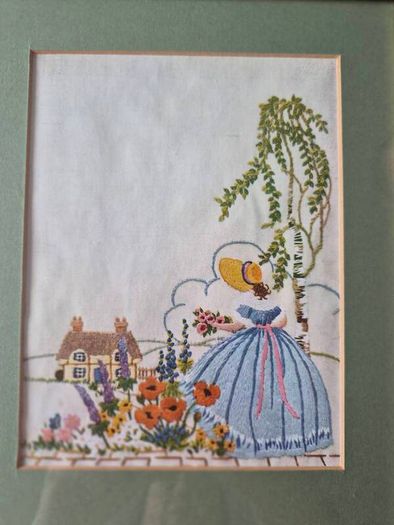 Vintage Crinoline Lady / Crinoline Couple Embroidery Pair