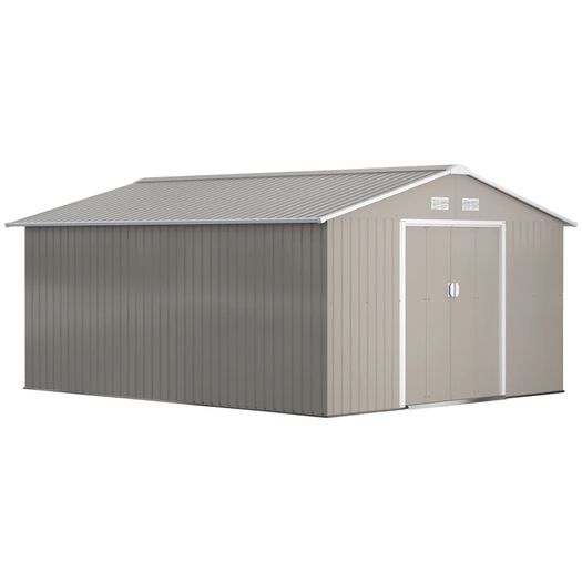 13 x 11ft Large Lockable Metal Storage Shed with Sliding Doors, Outdoor, Warm Grey