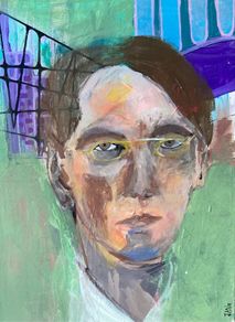 Original W.B Yeats William Butler Yeats Portrait in Abstract Painting by Artist