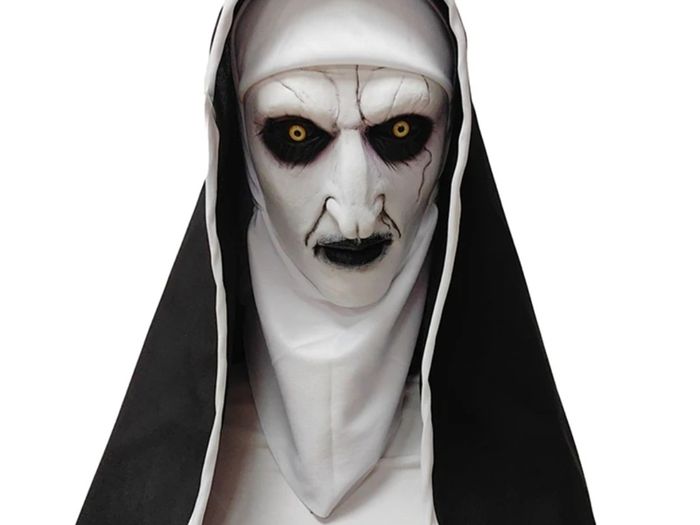 Nun latex mask with scarf conjuring Valax mask costume for Halloween.