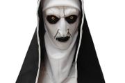 Nun latex mask with scarf conjuring Valax mask costume for Halloween.