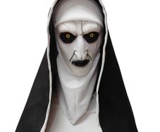 Nun latex mask with scarf conjuring Valax mask costume for Halloween.