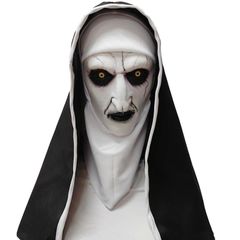 Nun latex mask with scarf conjuring Valax mask costume for Halloween.