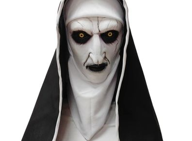 Nun latex mask with scarf conjuring Valax mask costume for Halloween.