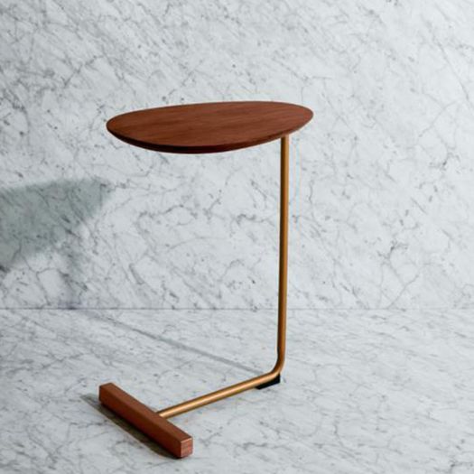 C Shaped Couch Side Table with Wooden Top