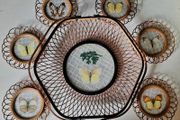 Vintage japanese rattan pressed butterfly coasters &amp; basket