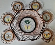 Vintage japanese rattan pressed butterfly coasters & basket