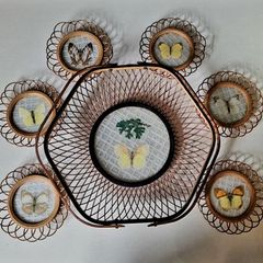 Vintage japanese rattan pressed butterfly coasters & basket