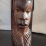 African Wooden Head Bookends Pair Hand Carved Tribal Hardwood Busts Image 8