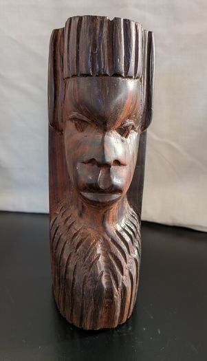 African Wooden Head Bookends Pair Hand Carved Tribal Hardwood Busts