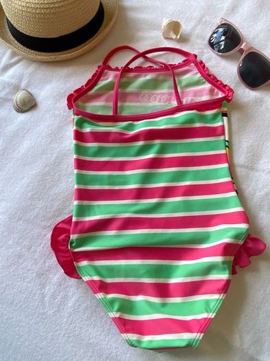 Kids Sanrio Hello Kitty Pink and Green Striped One Piece Swimsuit