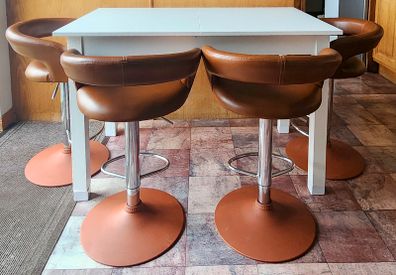 Extendable White Dining Table, 4 Bar Stools