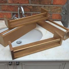 Set of 4 Gold Painted Wall-Mounted Wooden Shelves - Kitchen, Bathroom, Herb & Spice Rack